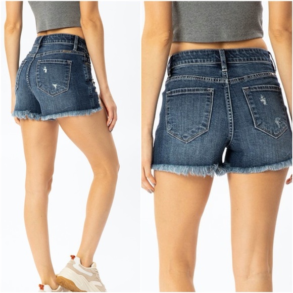 KANCAN Distressed Denim Shorts    - DARK wash - Picture 5 of 6